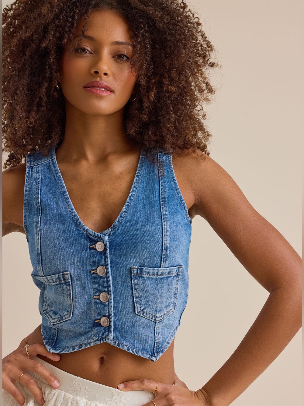Altar’d State Denim Florence Vest Western Button Front Crop Vest Boho size L
